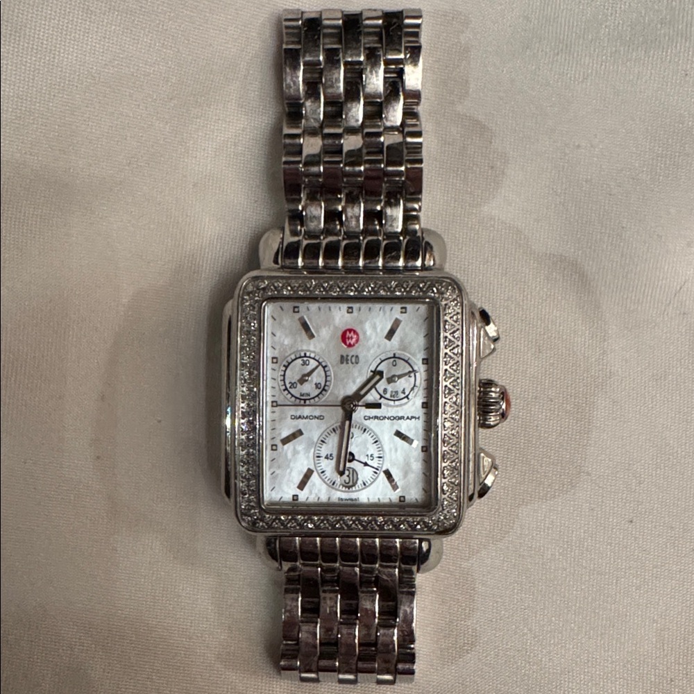 Michele Silver Deco Day Watch with Diamonds